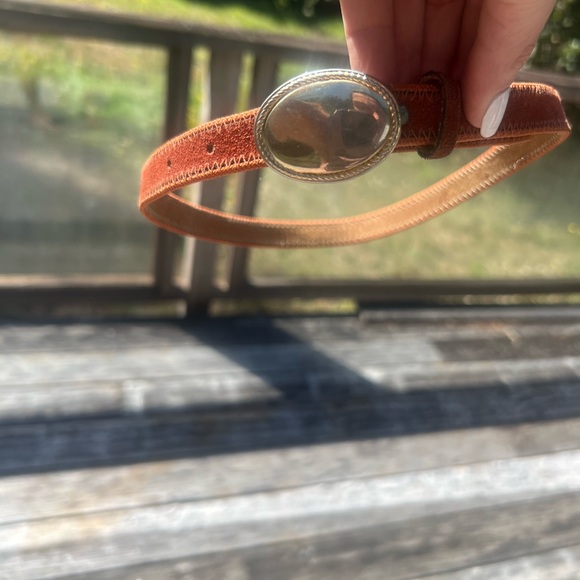 Elegant Brown Red Genuine Leather Suede Silver Clasp Women's Belt - Picture 3 of 11